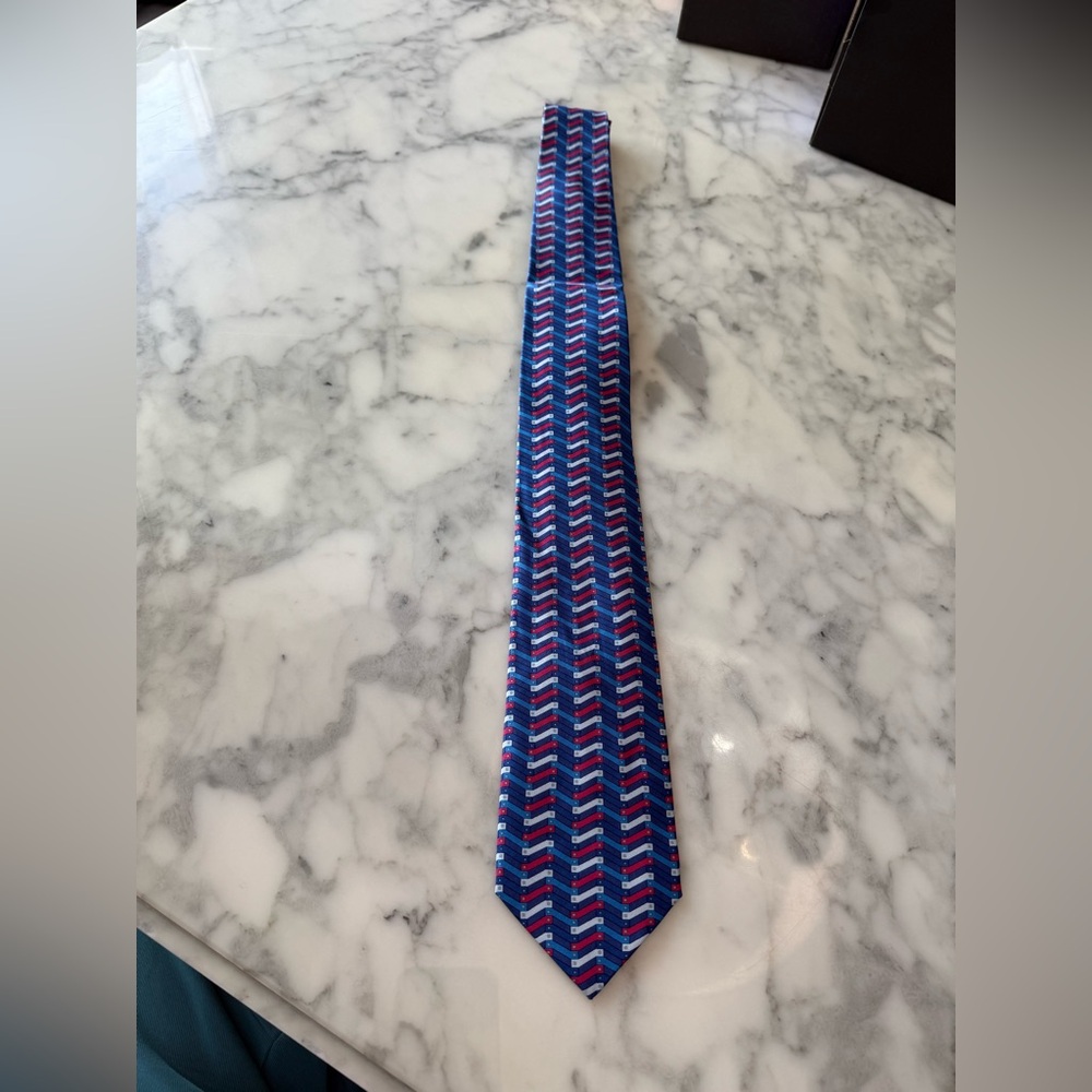 Hermes Blue and Red Chevron Silk Tie